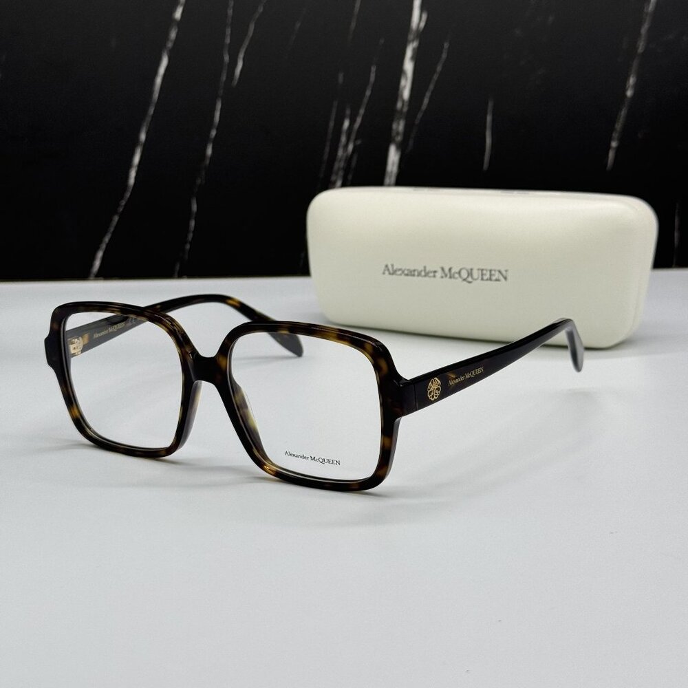 NEW ALEXANDER MCQUEEN EYEGLASSES, AM0286O 002 HAVANA SQUARE EYEWEAR